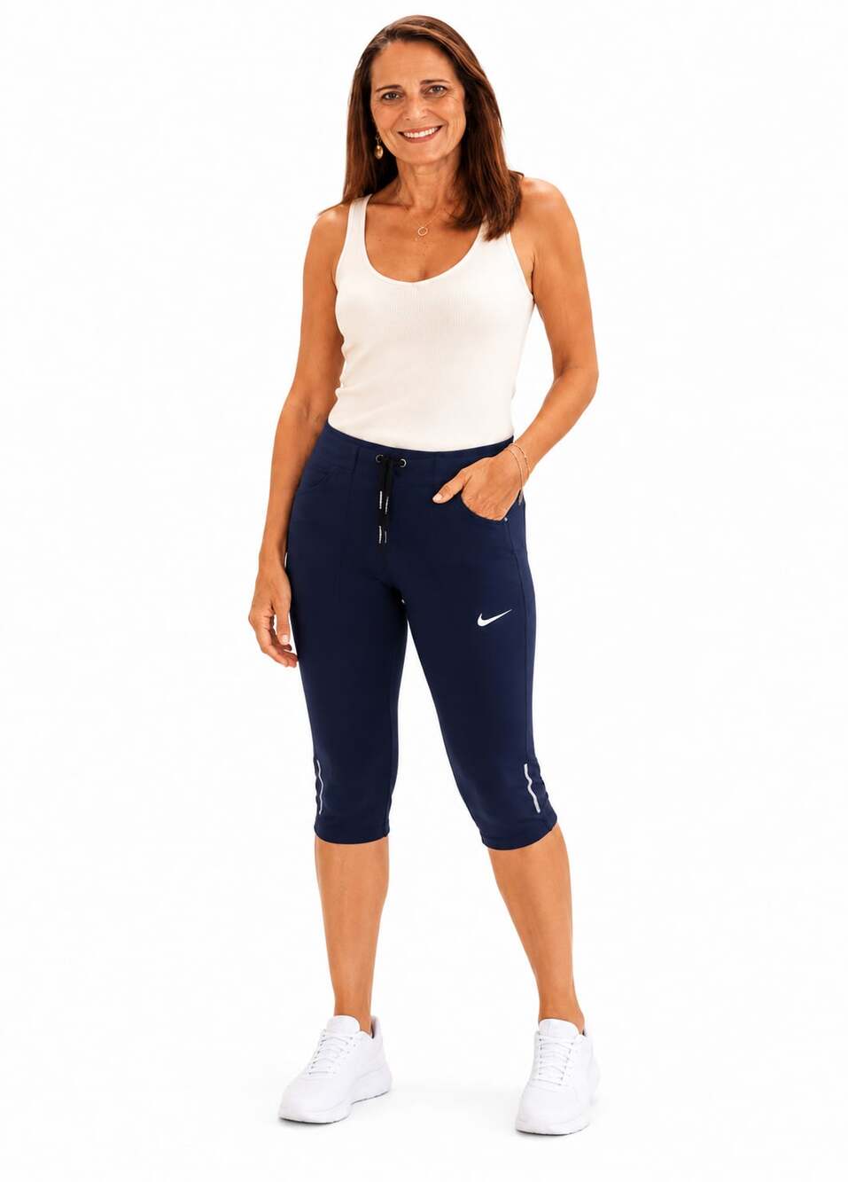 Nike Dri-Fit Navy Blue Crop Running Leggings with Back Zip Pocket